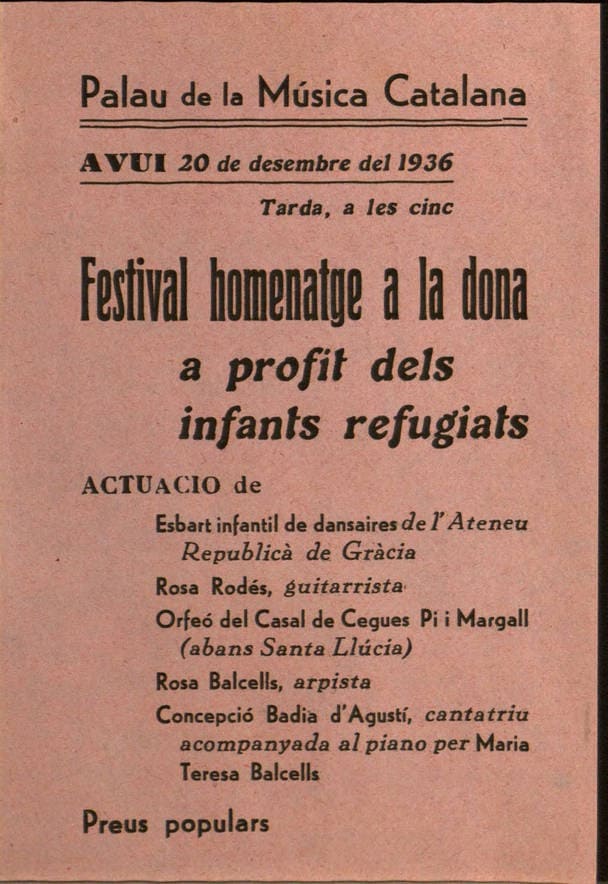 Anuncio de un concierto en el Palau de la Música Catalana el 20 de diciembre de 1936 con la guitarrista Rosa Rodés