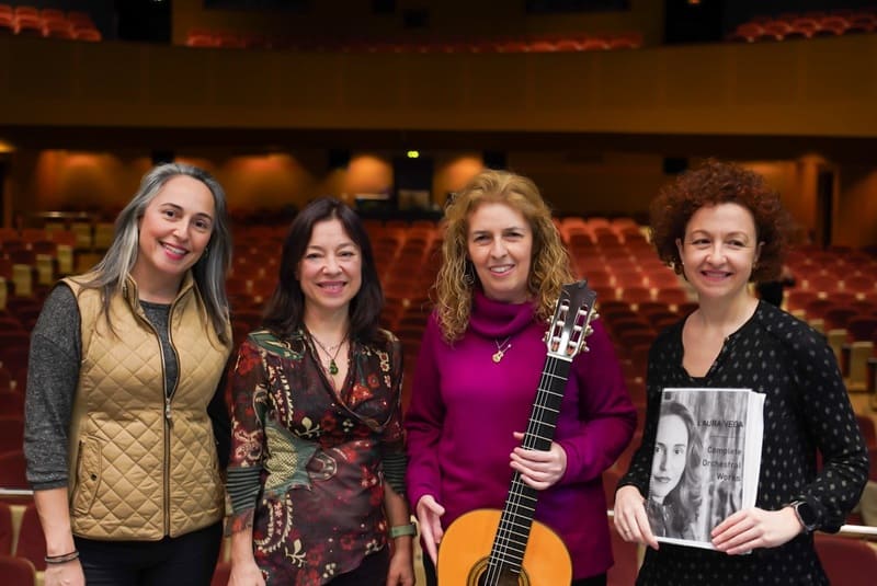 Laura Vega, Marta Zabaleta, María Esther Guzmán y Lucía Marín durante la sesión de grabación en Auditorio Barañain